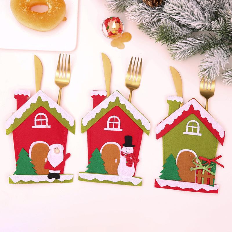 

3pcs New Year Chirstmas Tableware Holder Knife Fork Cutlery Bag House Santa Clause Navidad Natal Christmas Decorations for Home