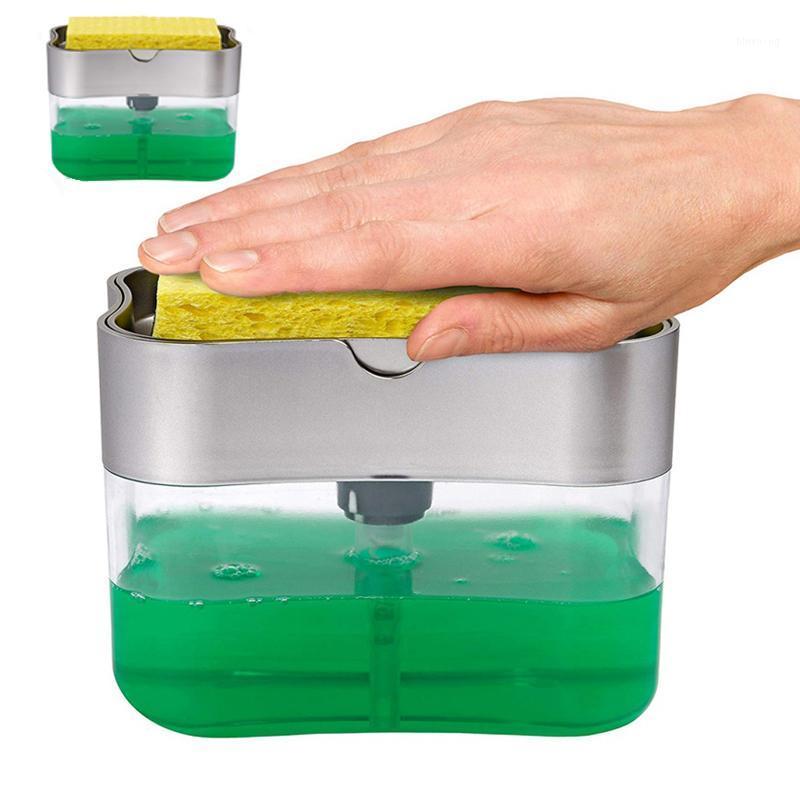 

Soap Dispenser Soap Pump Sponge Caddy New Creative Kitchen 2-in-1 Manual Press Liquid Dispenser With Washing Sponge1