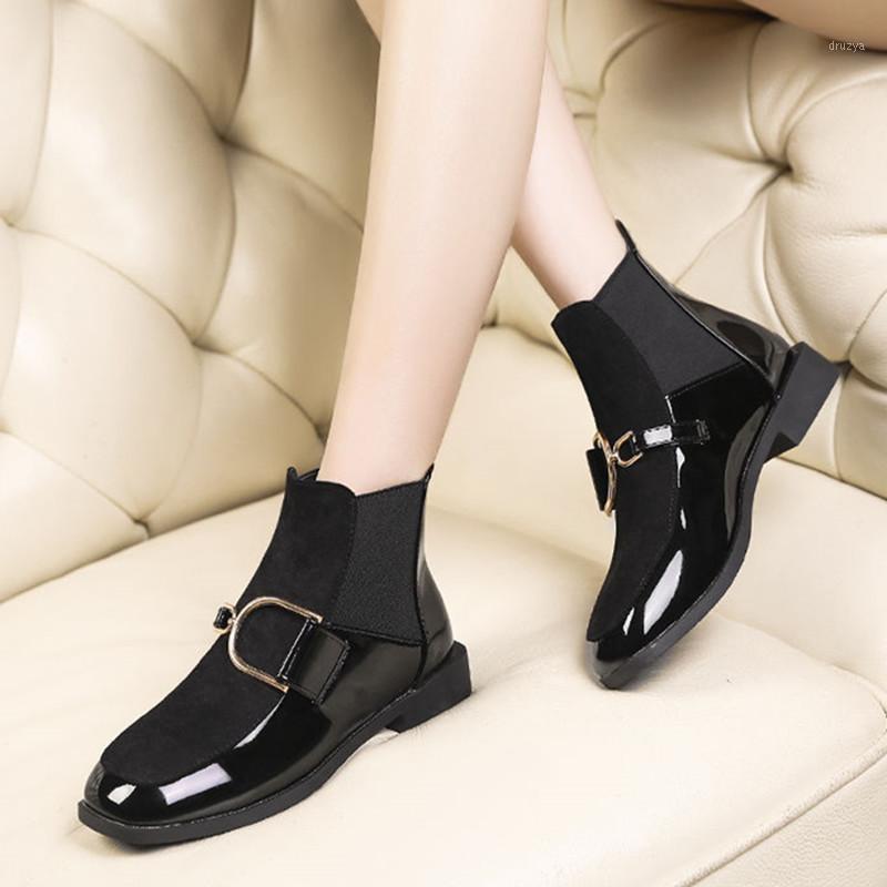 

Marlisasa Women Fashion Round Toe Black Pu Leather Autumn Slip on Boots Botas Femininas Lady Classic Comfort Short Boots H60271