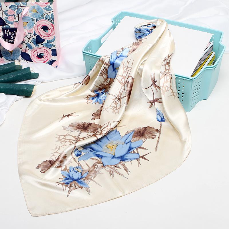 

Fashion Kerchief Silk Satin Hair Scarf For Women Floral Print Square Shawls Hijab Scarfs Female 90*90cm Neck Scarves For Ladies