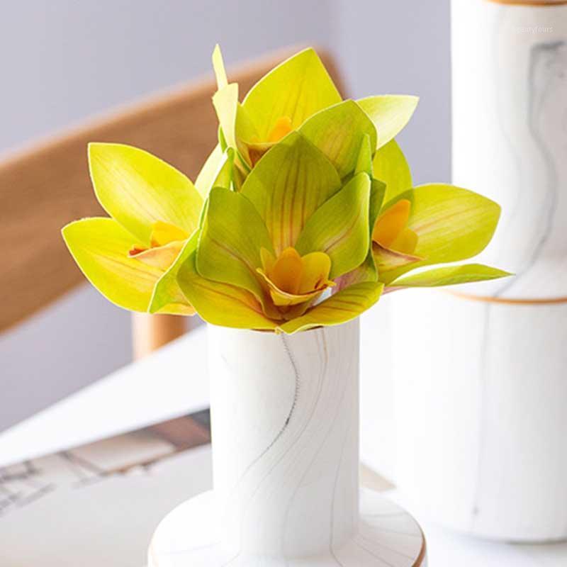 

4pcs lifelike Artificial Cymbidium Flowers Faberi Orchid 3D-Printed Handfeel Bouquet Home Decoration Photography Wedding Flowers1, Orange