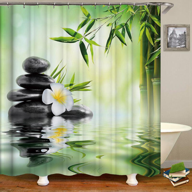 

Zen Shower Curtain Home Decor 3D Bath Curtains With Hooks Green Bamboos Bathroom Zen Garden Buddha Curtain for Bathroom Or Mat
