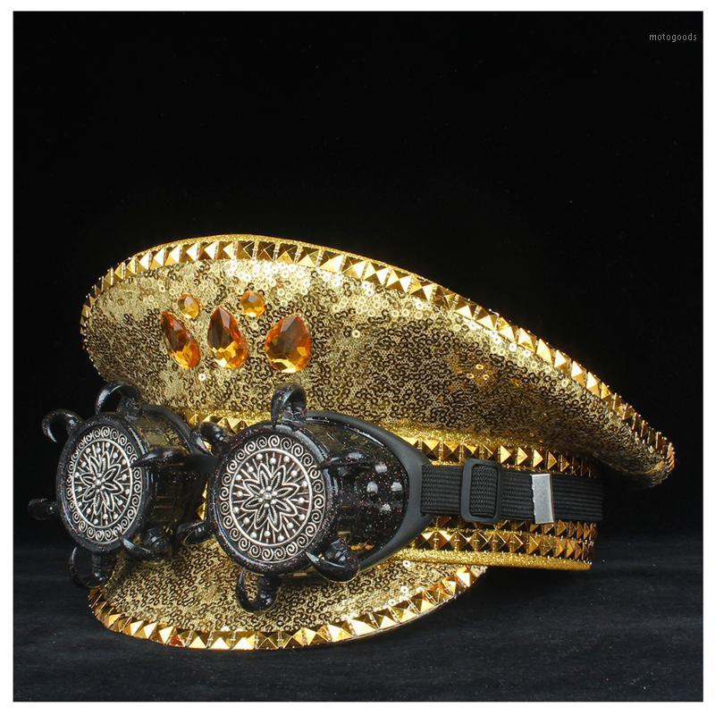 

New Men Women Hat With Black Metal Classes Captain Hat Adult Performance 3 Size1, Gold