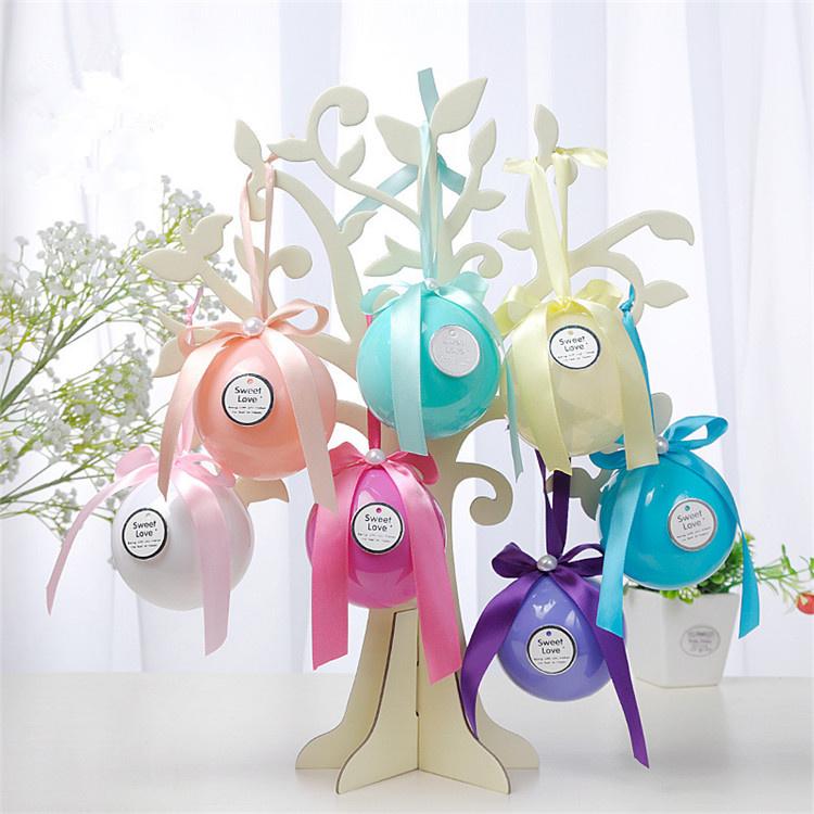 

60 X Europe Romantic Wedding Dia8cm Macaron Ball Plastic Christmas Tree Decorative Colorful Candy Box With Hanging Hole