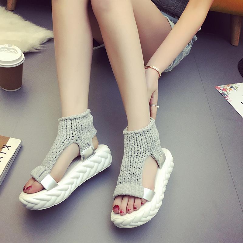

New Design Women Platform Sandals Hand Woven Sexy Summer Creepers Thick Heel Flat Shoes Zapatos Mujer Female Platform Slippers, Style 2 brown