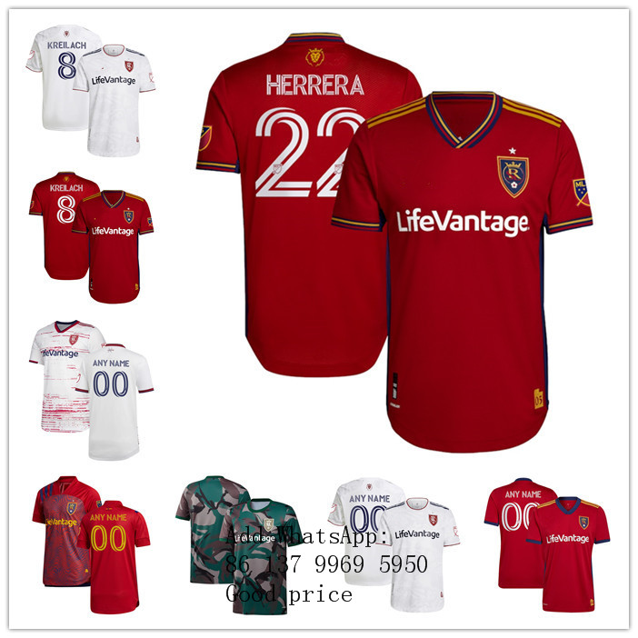 

Custom Mens women youth Real Salt''Lake 22 Aaron Herrera 8 Damir Kreilach red white 2021/22 New Heritage Authentic Player Jersey