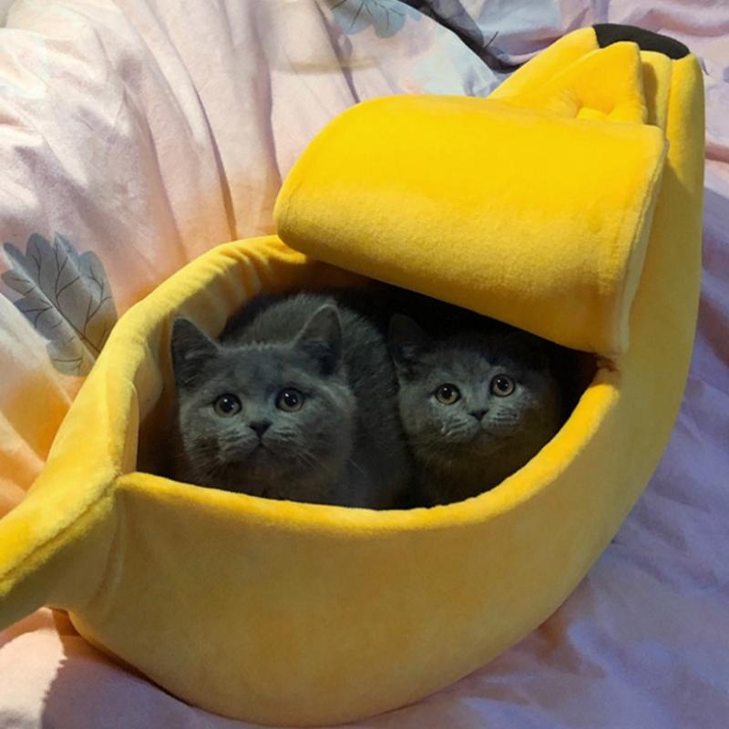 

Yellow Banana Cat Bed House Cozy Cute Banana Puppy Cushion Kennel Warm Portable Pet Basket Supplies Mat Beds for Cats