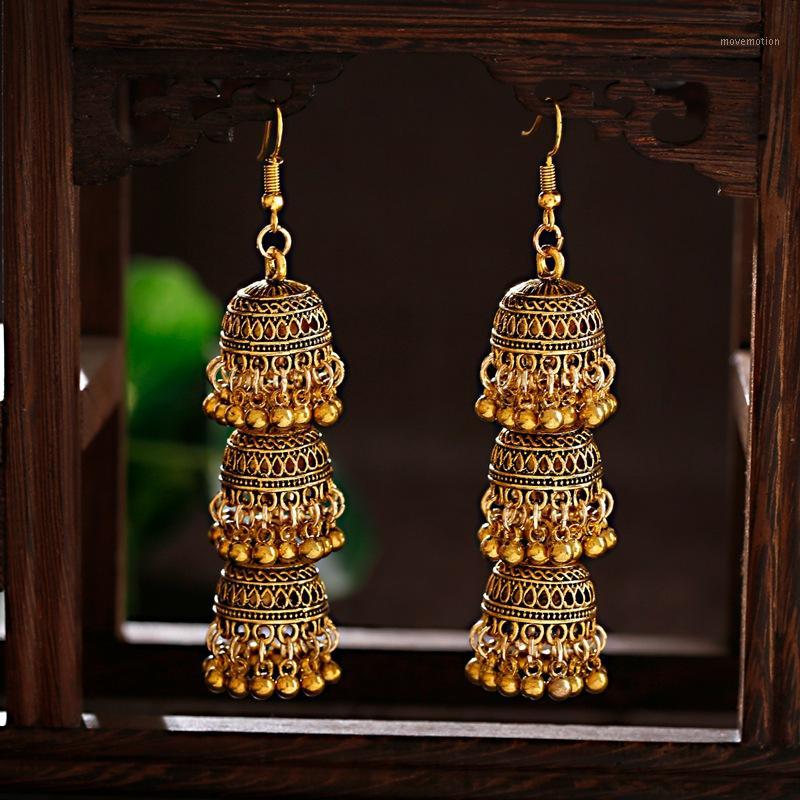 

Vintage Bollywood Gypsy Traditional Jhumka Jhumki Earrings For Women And Girls Three-layer Birdcage Long Drop Jewelry1