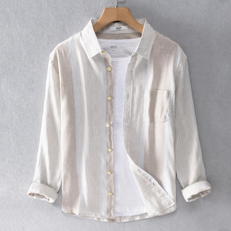 

2020 Spring and summer cotton linen shirt men brand long-sleeved casual shirts for men breathable shirt mens camisa chemise, White;black