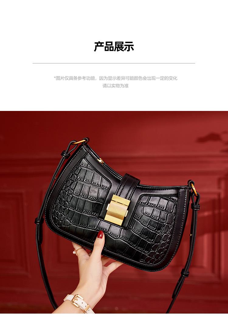 

Free shipping autumn and winter women's 2020 new handbag underarm bag wild one-shoulder ins crocodile pattern cross-body baguett, Black