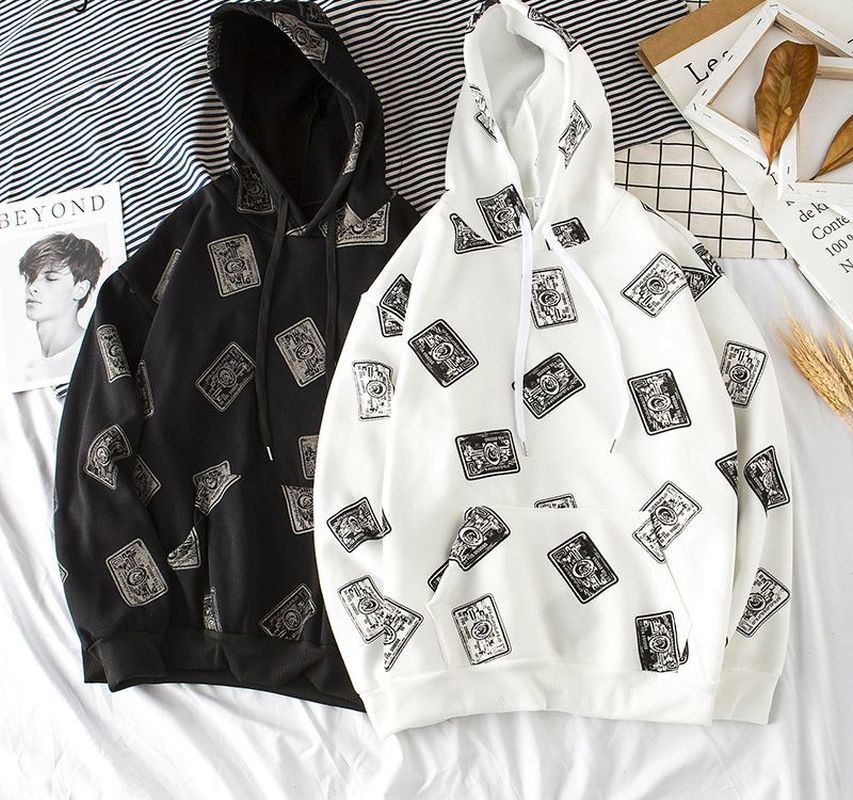 

Men's hoodies printed simply and completely match Korean hoodies sportswear men's daily hip-hop, White