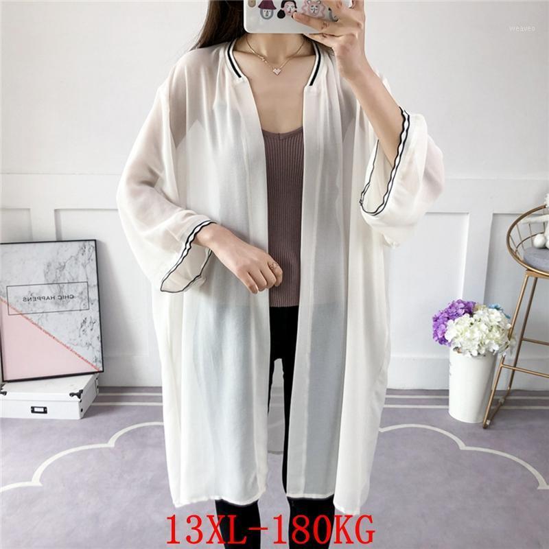 

Plus size women's jacket plus size 9XL 10XL12XL 13XL summer short-sleeved cardigan casual loose black and white coat1, Picture color