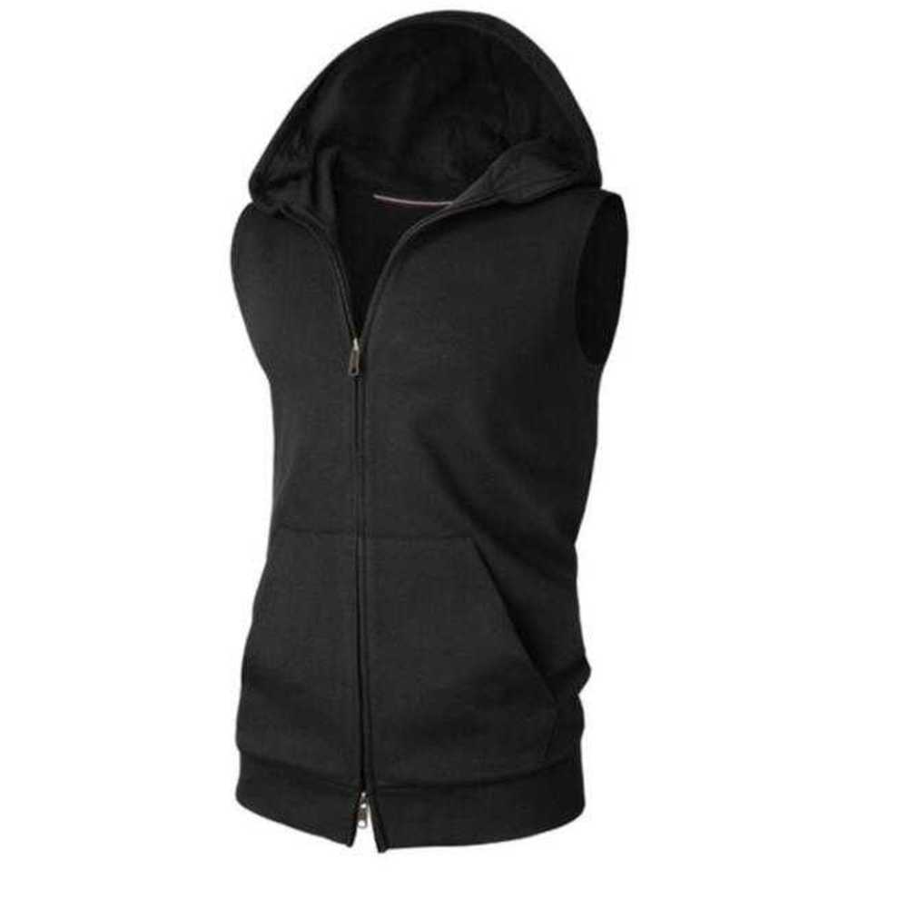 

Foreign trade men's new hot tie hooded solid color open European and American style sleeveless fashion sports sweater