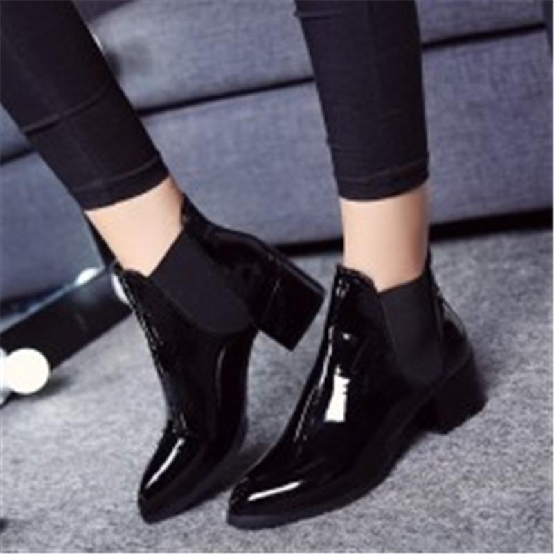

Uropean and Beautiful Women Shoes Autumn and Winter New Elastic Band Patent Leather Ladies Pointed Low Heel Ankle Boots, Burgundy