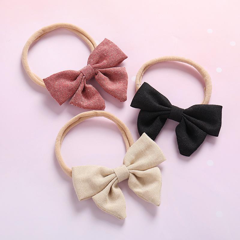 

Solid Nylon Headband Cute Bow Headbands For Kids Girls Soft Elastic Hair Accessories Cotton and linen Fabric Headbands, White