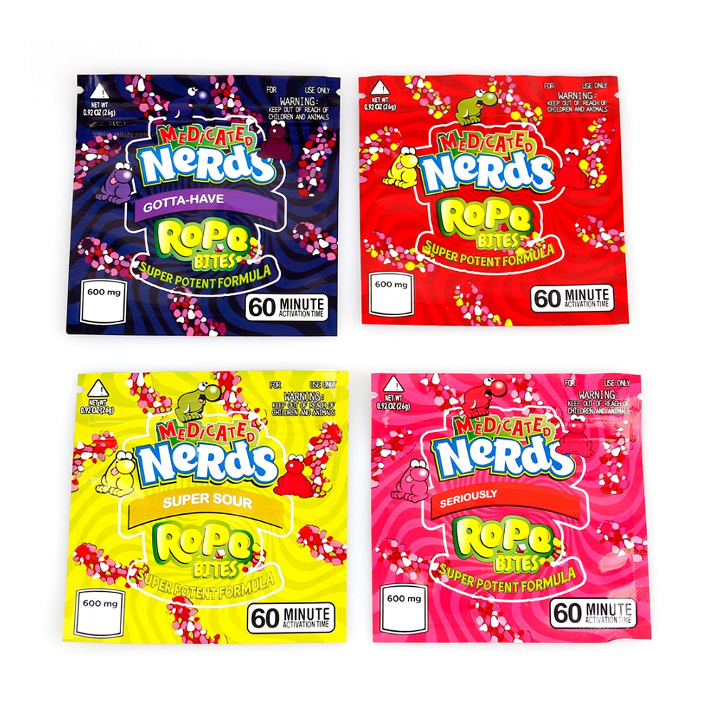 

2021 Nerds Rope Bites Bag Newest Empty Square Gummy Medicated Mylar Bag Packaging Pouch for Dry Herb Tobacco Flower Storage Retail