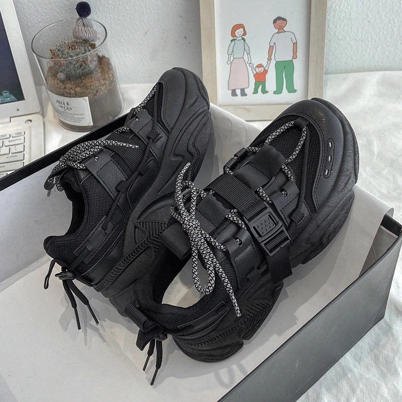 

Women Platform Sneakers Leather Casual Ladies Chunky Shoes 2020 White Woman High Black Fashion Brand Thick Soled Wedge Sneakers #SM5p