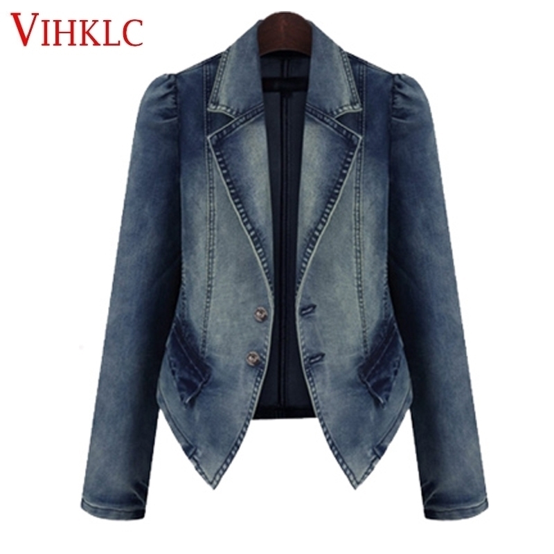 

Spring Women's Denim blazer Jeans Coat Slim bomber jacket Suit Turn Down Collar Jacket Female Coat Women Basic Coat -5XL T538 201201, Blue