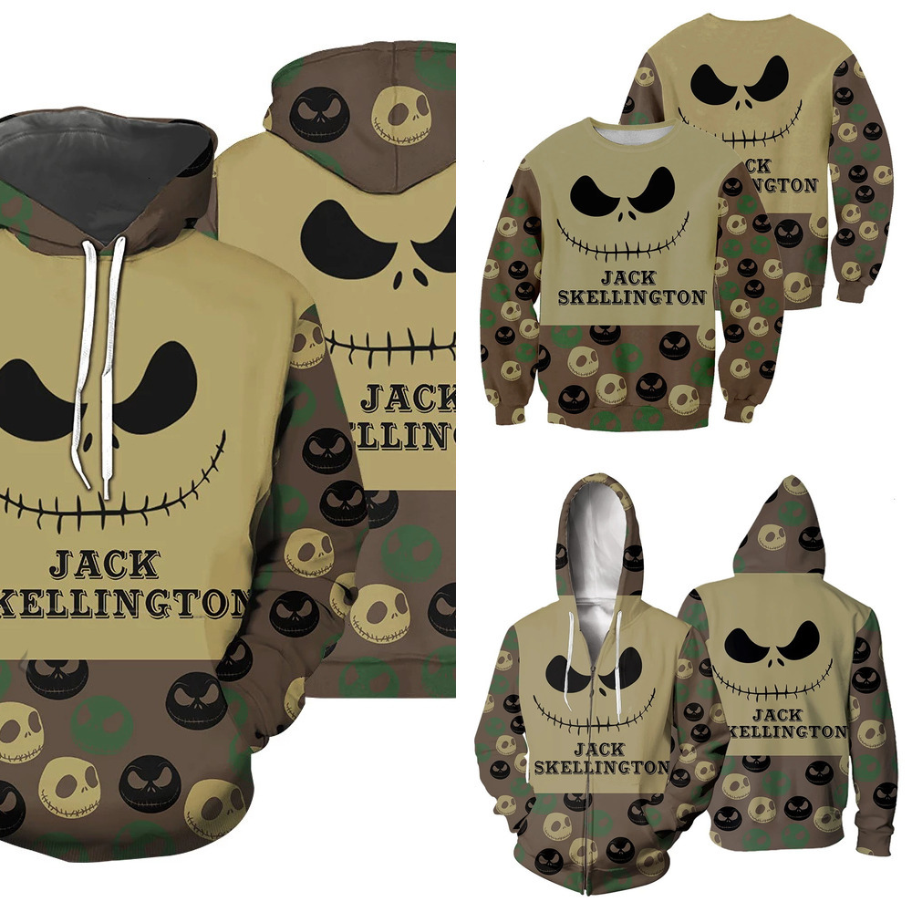 

Halloween Jack Fashion Hoodies Men Skellington Camouflage Printed style 3D Hoodie/Zip Hoodie Unisex streetwear Drop shipping, Black