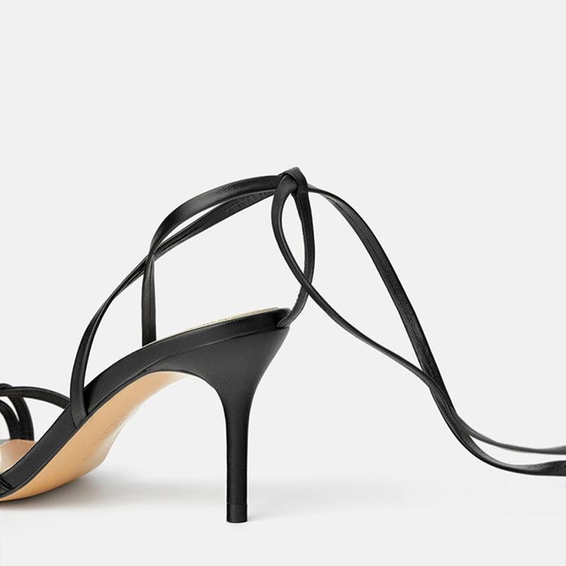 

Teahoo 2020 new summer strap women sandals high quality genuine leather ankle lace up women roman shoes lady high heels1, Black