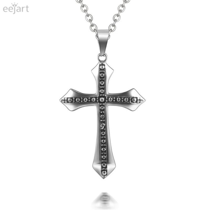 

Fashion Men's Silver Black 316L Stainless Steel Cross Pendant Necklace