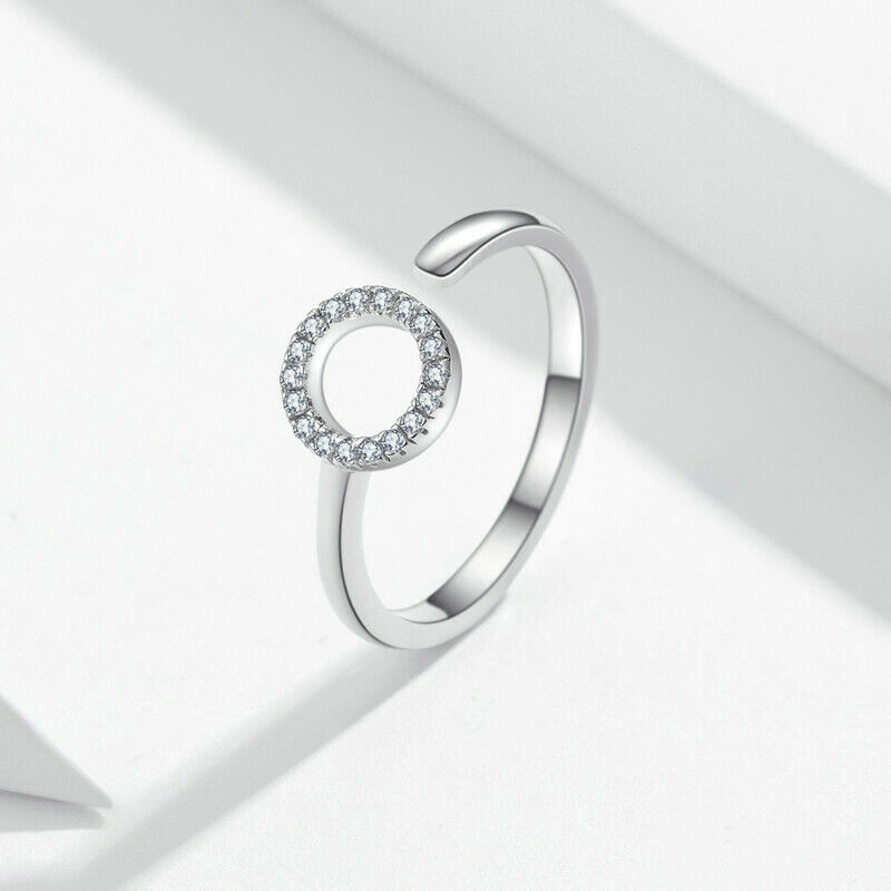 

European Women Girls 925 Sterling Silver Finger Ring Simple Circle Hallow Shape