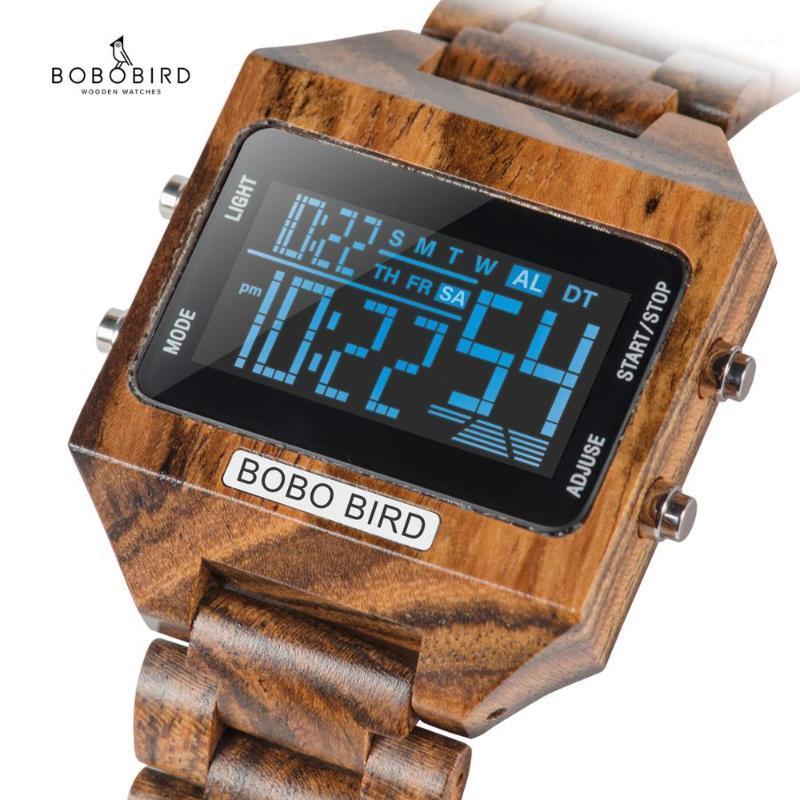 

Wristwatches BOBOBIRD Men Digital Watches Wood 4 Variable Colors Multi-function LED Display Reloj Inteligente Hombre With Gift Box V-S301, V-s30-1