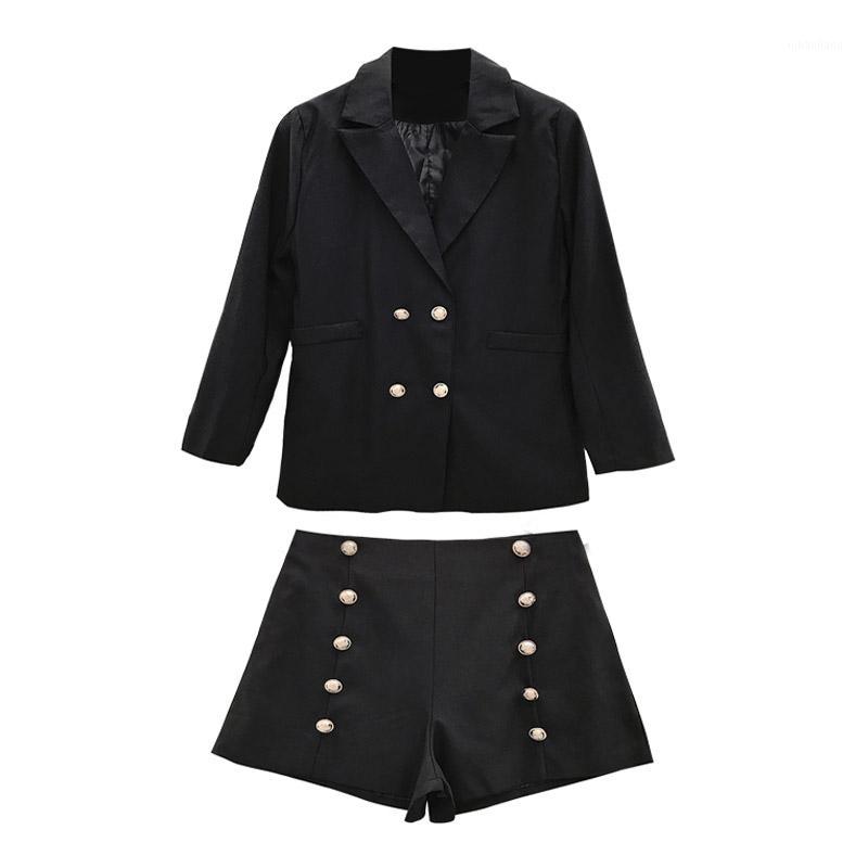 

PERHAPS U women set suit mini shorts solid two pieces set notch collar black beige red T00211