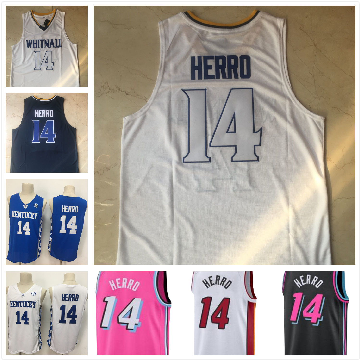 

NCAA Whitnall High School College Basketball stitched jerseys 14 Tyler Herro Vintage Jersey Kentucky Wildcats mens S-XXL, White
