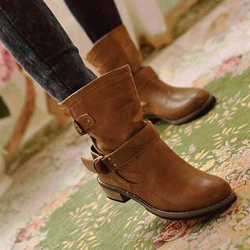 

Brand PU Leather Motorcycle Boots Biker Shoes Women Gothic Punk Combot Booties Platform Boots Ankle For Women, Black