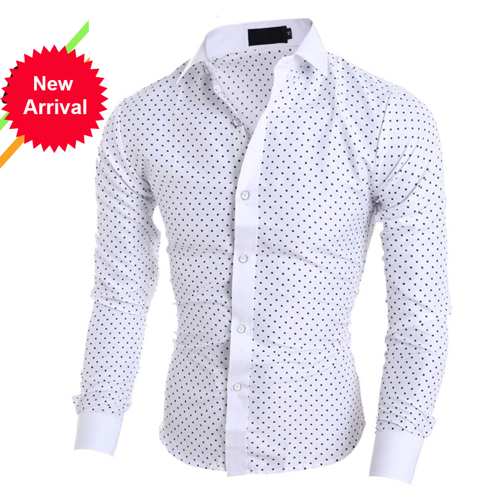 

2021 New Quality Long Sleeved Shirts Mens Button Collar Smart Casual for Men Comfortable Star Blouse Polka Dot Eurocode Size K6e8, White