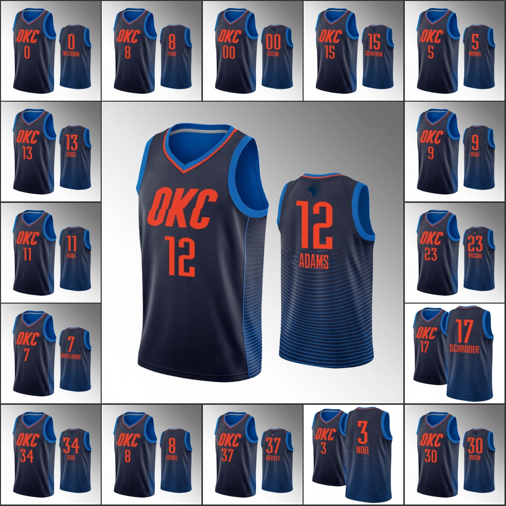 

Oklahoma City Thunder Men Steven Adams Dennis Schroder Abdel Nader Statement NBA Navy Custom Jersey, Black