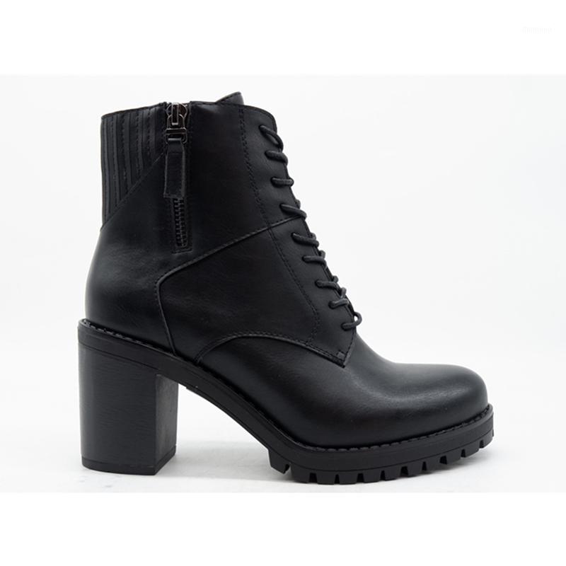 

Women casual winter black leather zipper belt temperament thick bottom waterproof thick short boots high heels1