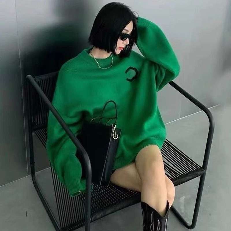 

22SS top design high end fashion women sweater letter jacquard temperament youth leisure round neck Pullover, White;black