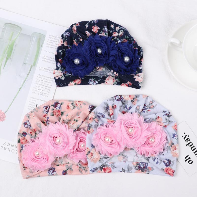 

New Baby Infant Cotton Hat Floral Print Turban Cap Lovely Soft Elastic Style Hat Newborn Beanie Head Wrap1