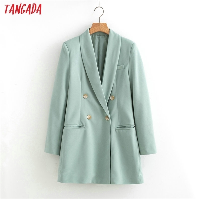 

Tangada women suit blazer long sleeve ladies coat female pockets buttons formal blazer work office business suit top SL433 201114, Sky blue