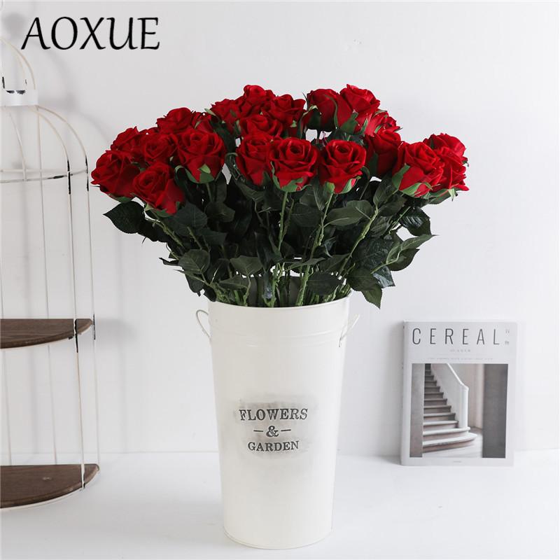 

Simulation rose flower fake rose wedding home decoration potted flower arrangement green plants artificial plastic silk flowers, Red