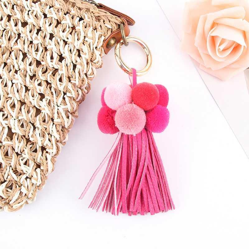 

1pc Colorful Boho Style Big Ball Hanging With Tassel KeyChains Vegetable Plush Couple Key Chain Bag Pendant For Women Jewelry1