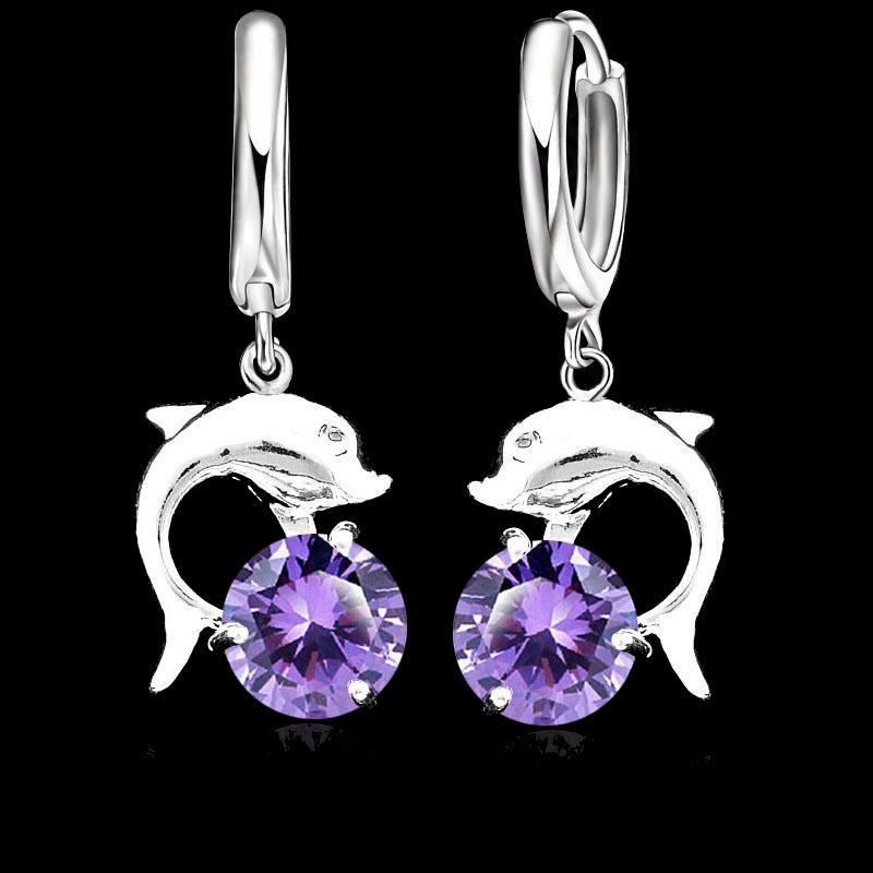 

Hot Sale 925 Sterling Silver Cubic Zirconia Lever Back Loop Earrings Lovely Dolphin Design Jewelry For Woman Girl