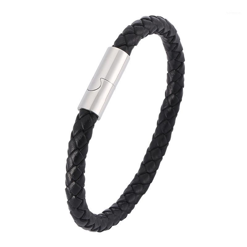 

Fashion Men Women Black Brown Genuine Braided Leather Bracelet Stainless Steel Magnetic Clasp Bracelets Bangles Jewelry BB04091