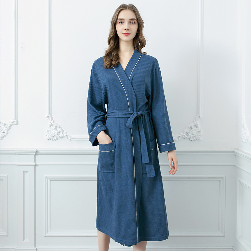 

2021 New Autumn Bathrobe Sleepwear Robes Solid Pockets Female Sweater with Low-cut V-sleeve Long Nightwear Ladies 5y0b, White