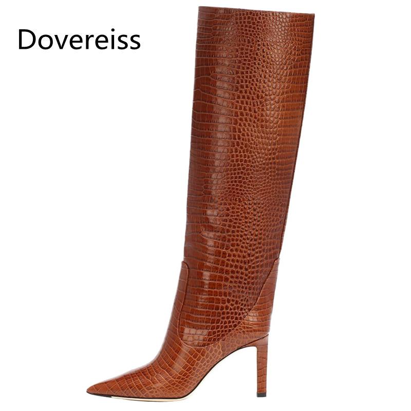 

Dovereiss Fashion Women's Shoes Winter new Pointed Toe High heels Stilettos Heels Sexy Elegant new Knee high boots big size 48, Beige