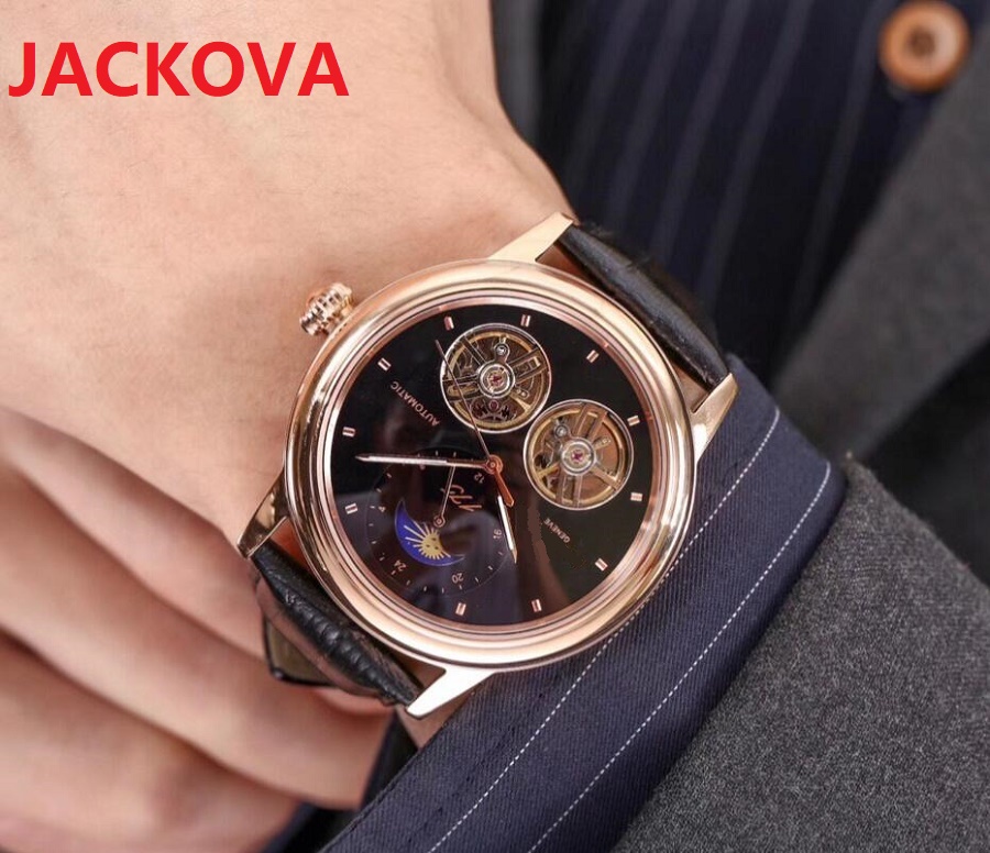 

5A mens automatic mechanical premium watches classic style 43mm hollow skeleton dial full 316L stainless steel case genuine leather wristwatches reloj de lujo, As pic