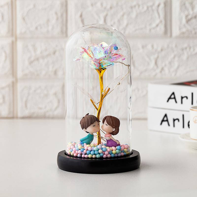

Gold Foil Galaxy Rose Flower With Fairy String Lights LED Light Artificial Flowers In Glass Dome Valentine's Day Wedding Gifts, Style 3