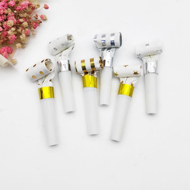 

20pcs Foil Gold/Silver Noise makers Star/Dot/Stripe Blowers Whistle Noisemaker Musical Blow Outs for Kids Birthday Party11