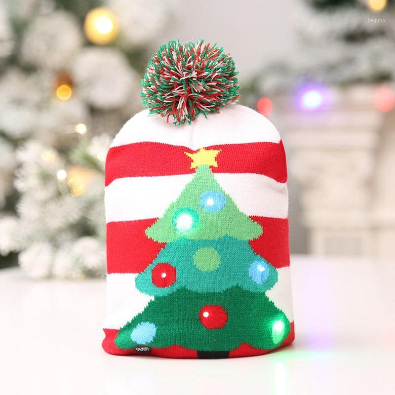 

LED Santa Snowflakes Knitting Christmas Hat Knit Up Beanie Hat Kids Adult Children Cap Christmas Party Decoration New Year Gifts1
