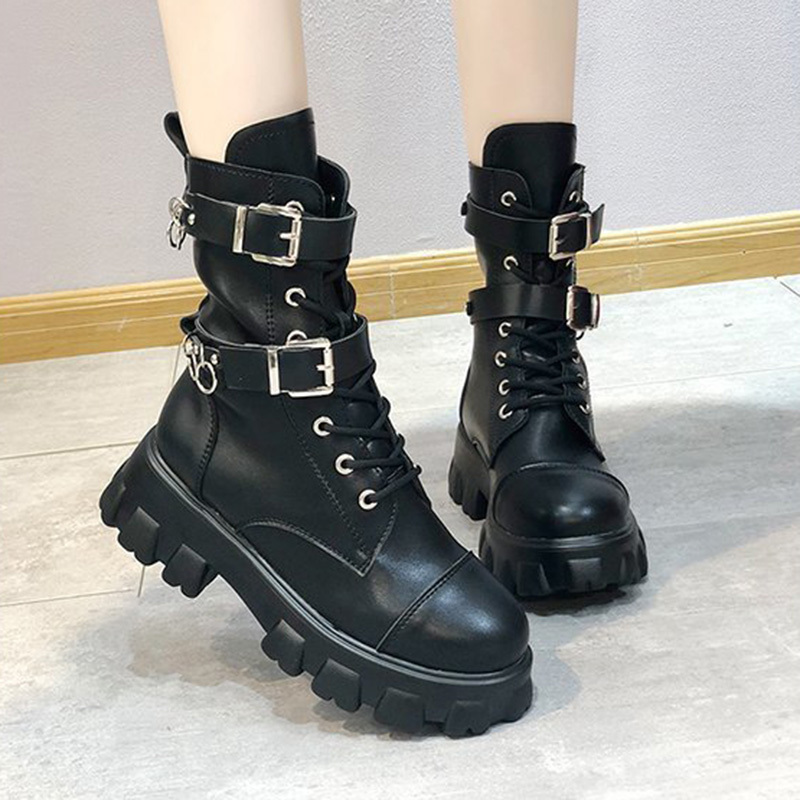 

2021 The New Women Ankle Boots Big Female Winter Buckles Women's Shoes Rvrk, Black