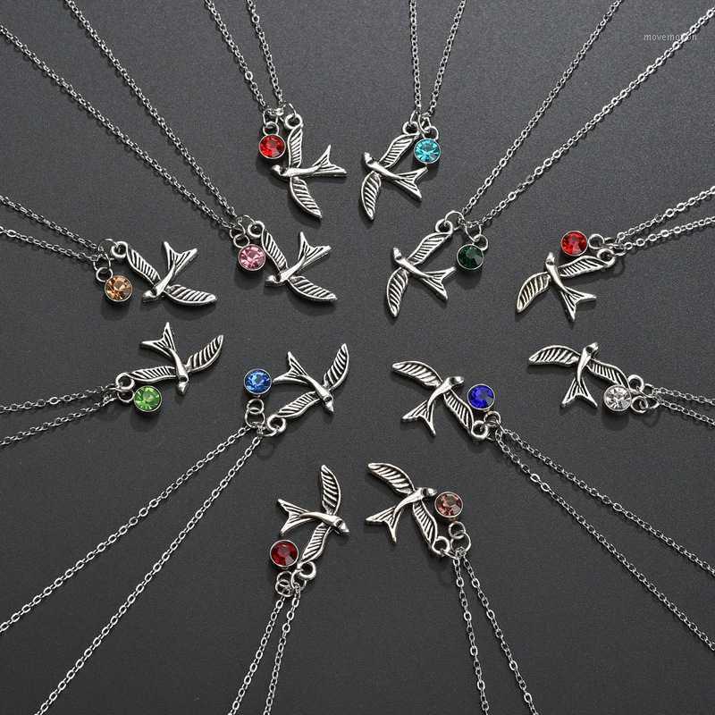 

8Seasons Birthstone Necklace Silver Color Round Pendants January-December Charms Collar Fashon Swallow Bird Women Party Jewelry1