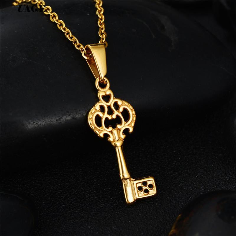 

UAGE Fashion Key Pendant Necklace For Women Choker Necklace Jewelry Wholesale Gold Color Chain Jewellery With Gift
