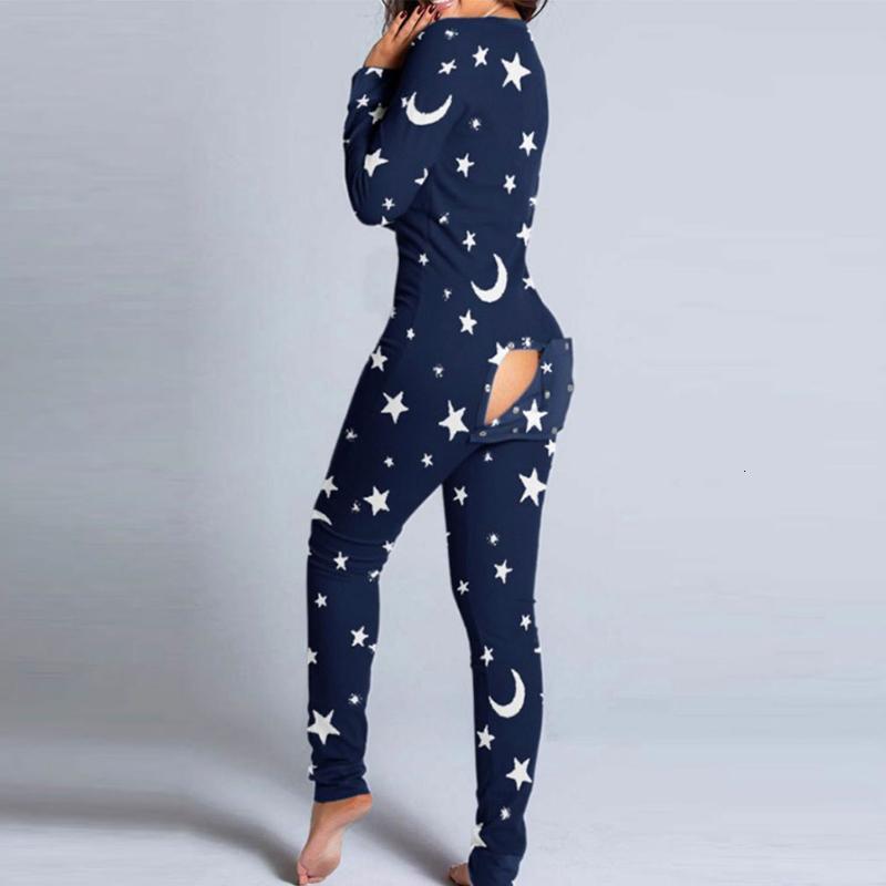

New Jumpsuit Women One-piece Bodysuit Sexy Adult Rompers Pajamas Suit Long-sleeved Button Printing Casual Nightgown 2021 Ac1x